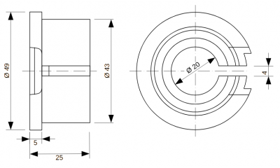 Adapter from diameter 43 mm to diameter 20 mm