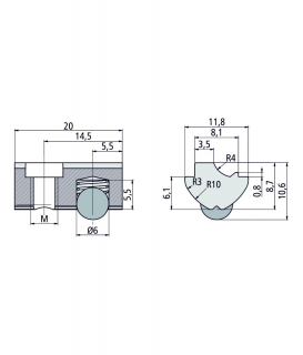 T-Slot Nut M6 with spring loaded ball