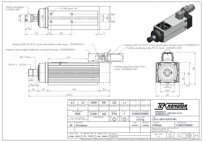 HF-Motor Teknomotor 0.6 kW | ER16 | 21,600 rpm | 230 V | COMC0350060