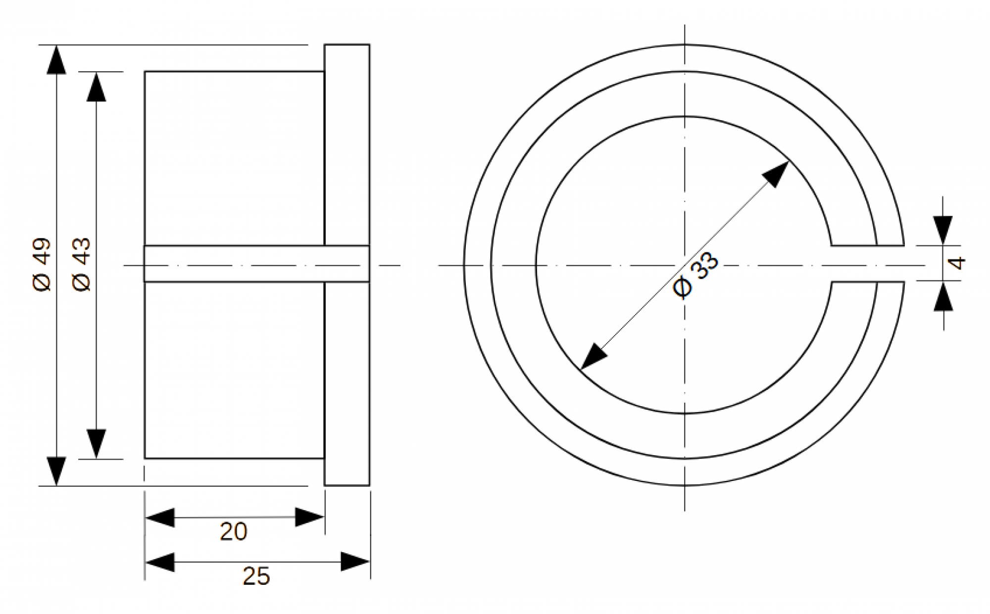 Adapter from 43 mm to 33 mm