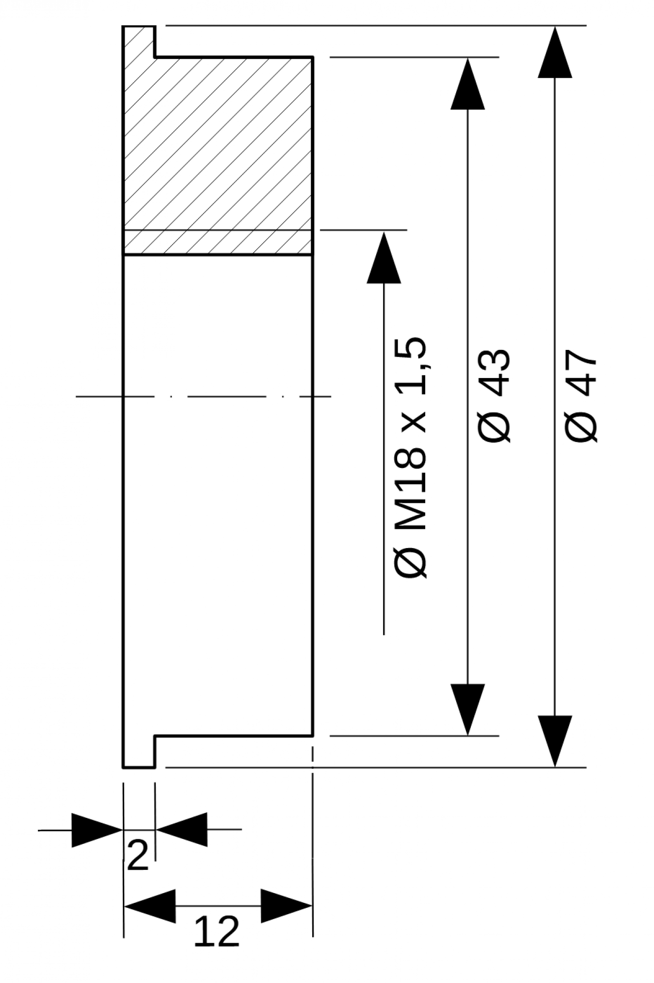 Clamping adapter flat from 43 mm to thread M18 x 1.5