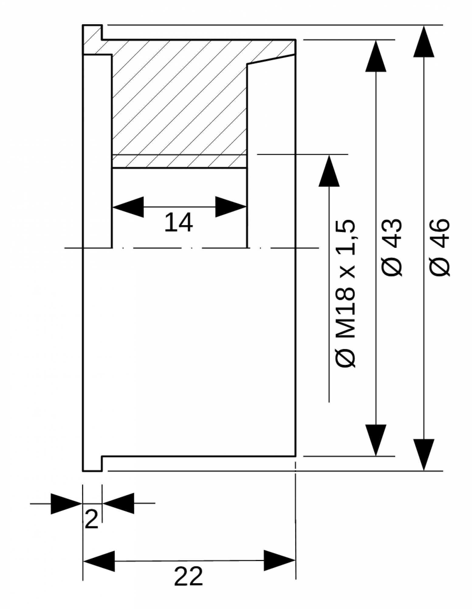 Einspann-Adapter von 43 mm auf Gewinde M18 x 1,5