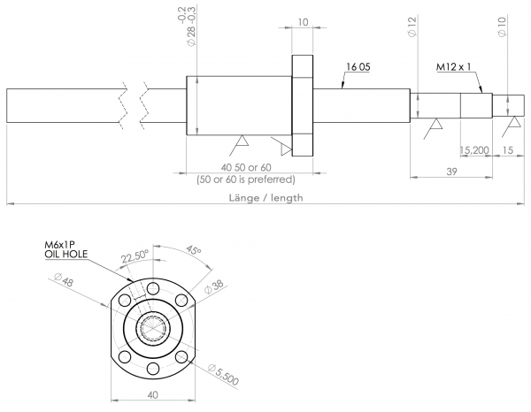 Ball screw spindle incl. nut  16 x 5 length: 270 mm