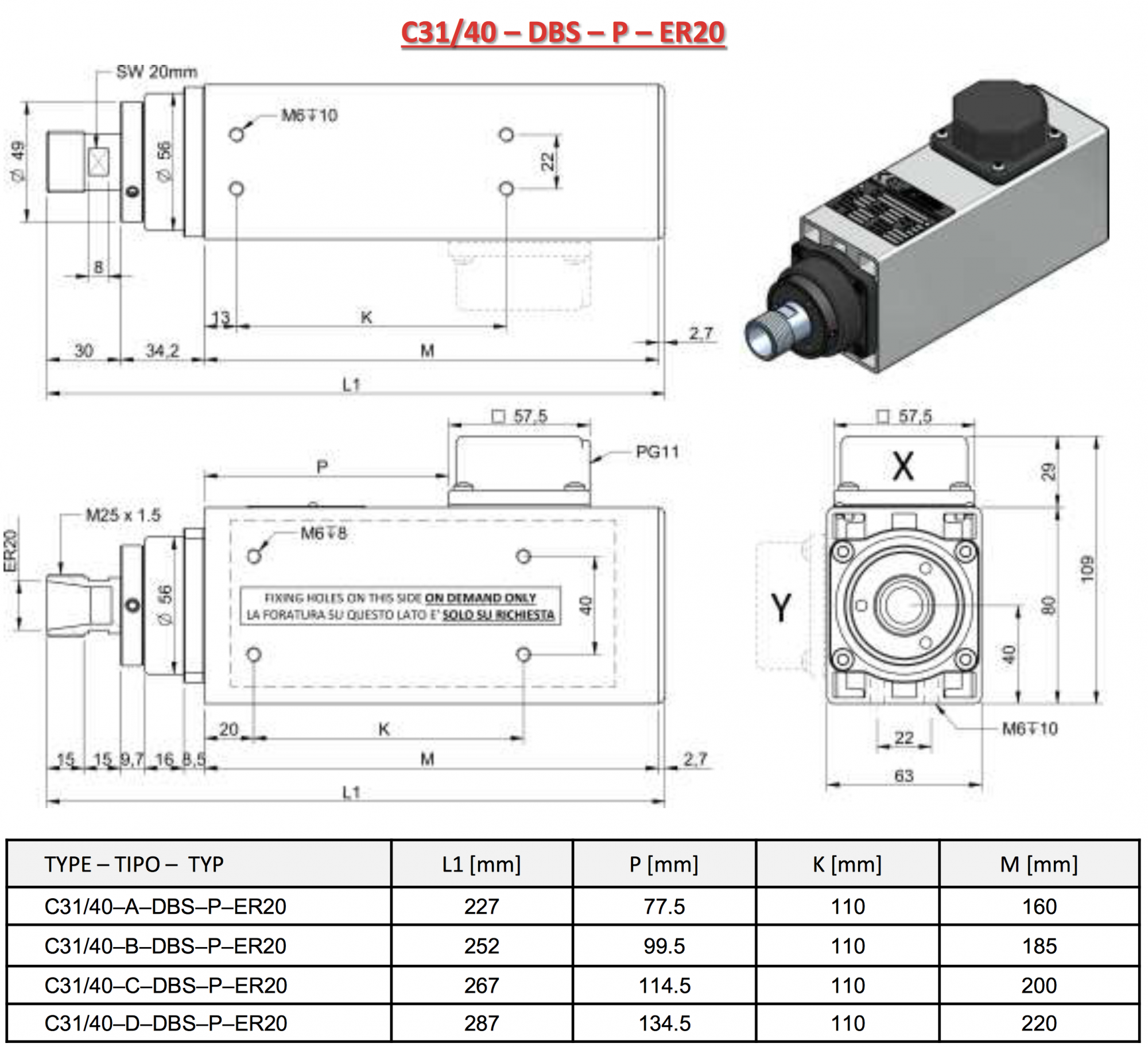 HF-Spindle Teknomotor 0.73 kW | ER20 | 24,000 rpm | 230 V / 400 V | COM31400219