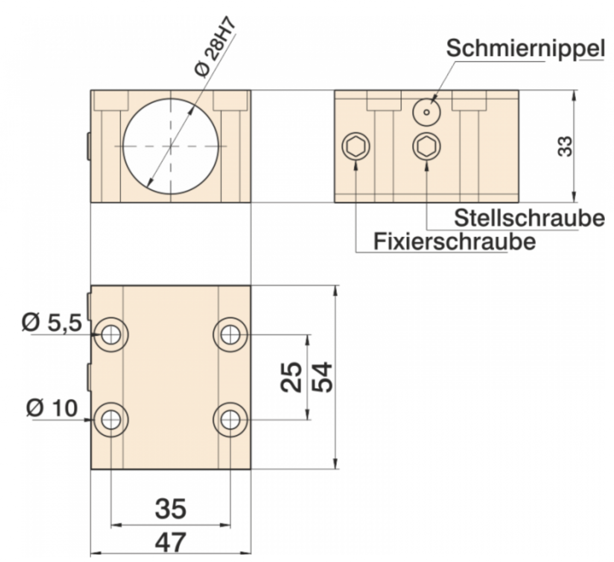 Clamping block as block for 16 mm spindle