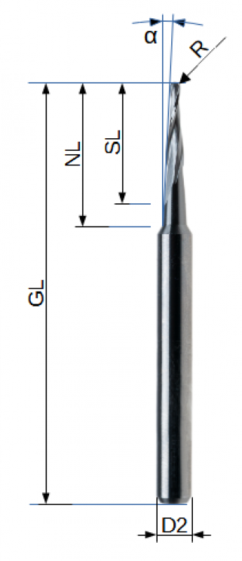 VHM Intarsienfräser Z2 1 mm Flach Holz