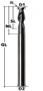 VHM-Schaftfräser Z2 45° Ø 3 mm ALU mit Eckradius 0,25